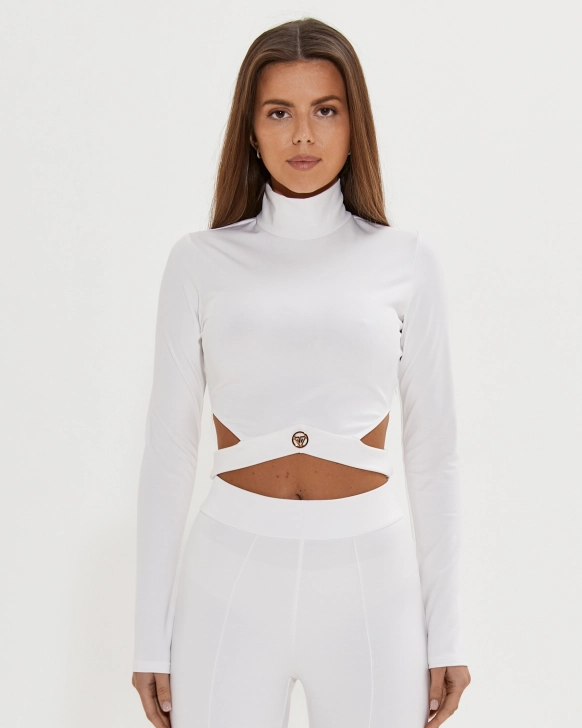 White High neck cropped top with zipper – sleek and comfortable